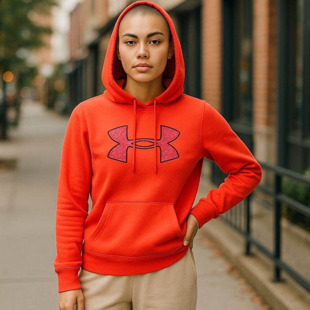 Under Armour Neon Orange and Purple Sweatshirt Hoodie Size Small
